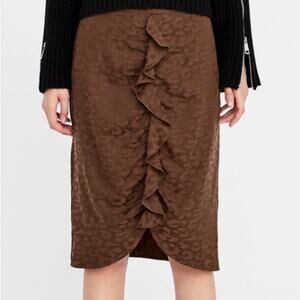 Zara Basic Brown Animal Print Ruffle Front Skirt Size: Medium